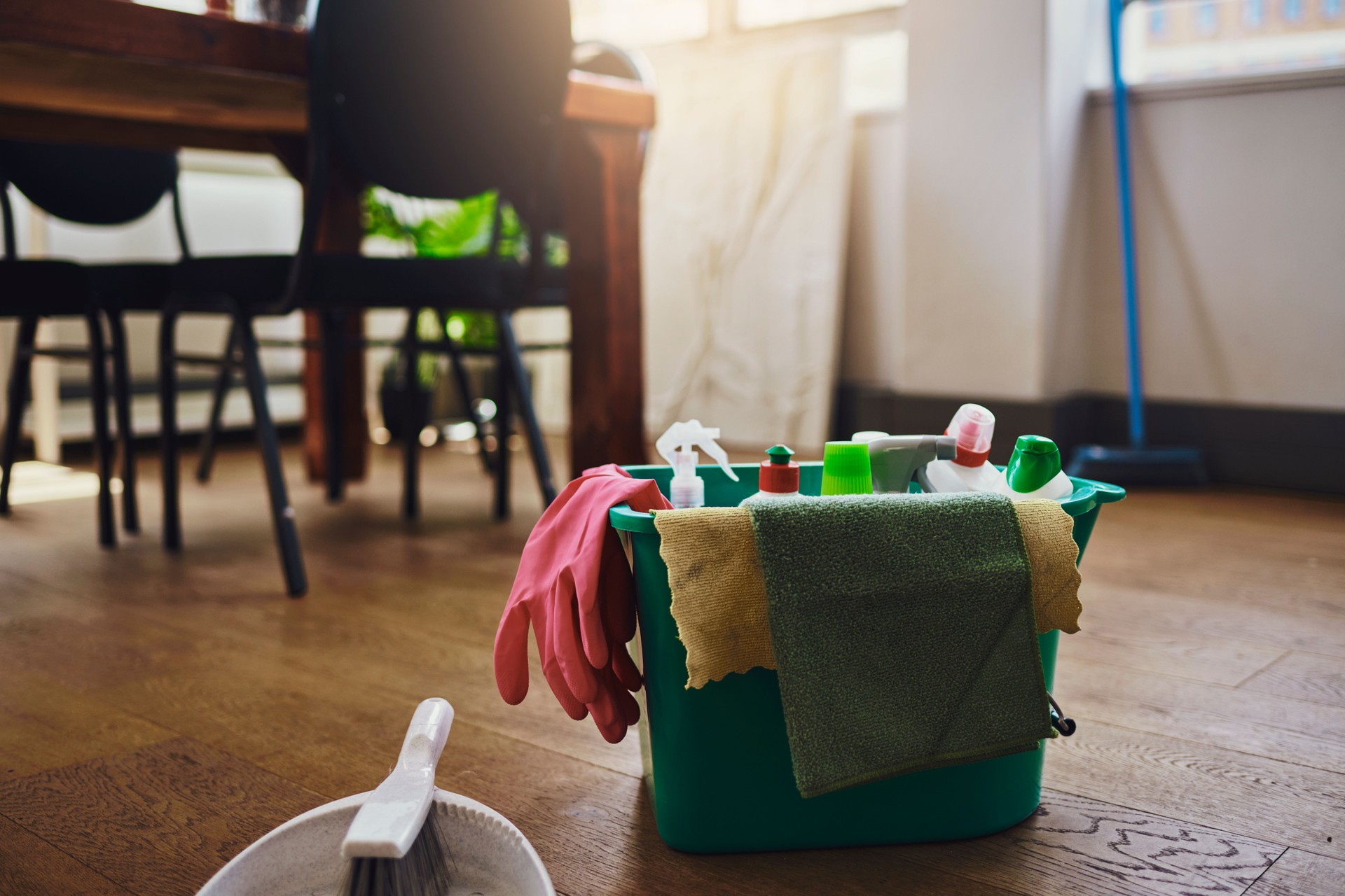 Close up of cleaning materials. Stock photo